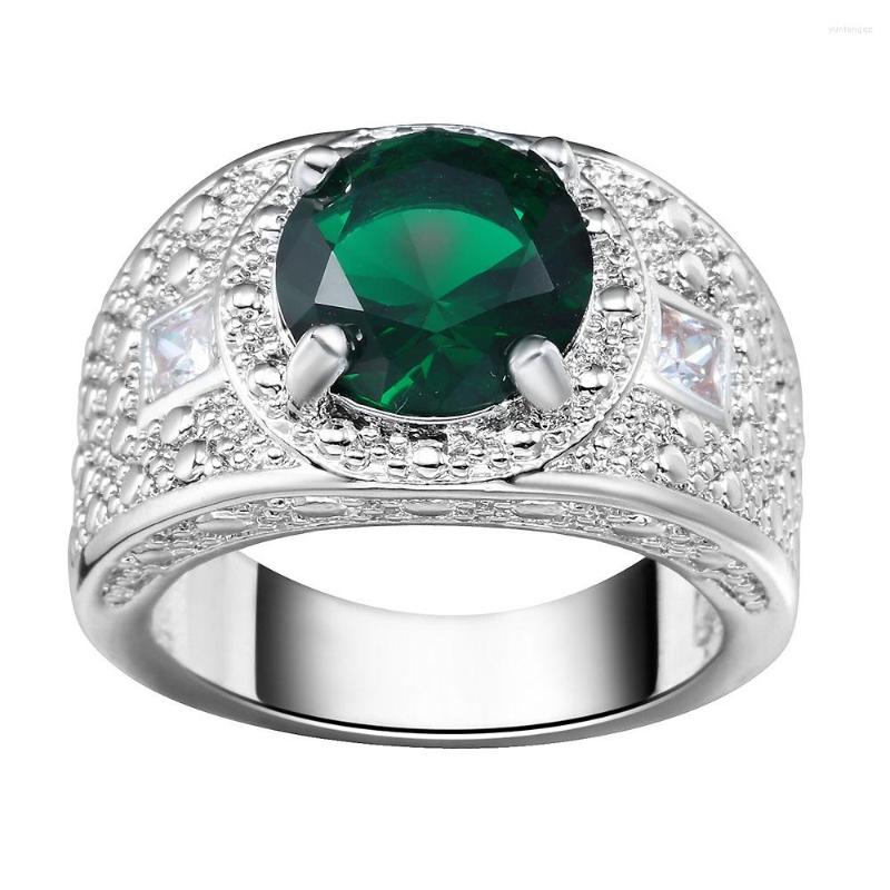 

Wedding Rings Hainon 2023 Luxury Wide Silver Color For Women With Round Big Green Zircon Crystal Engagement