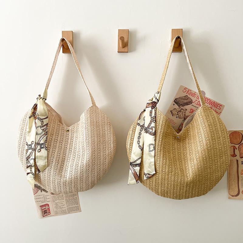 

Evening Bags Large-capacity Straw Bag Women's 2023 Summer Fashion Personality Beach Vacation Woven Underarm Shoulder, Beige