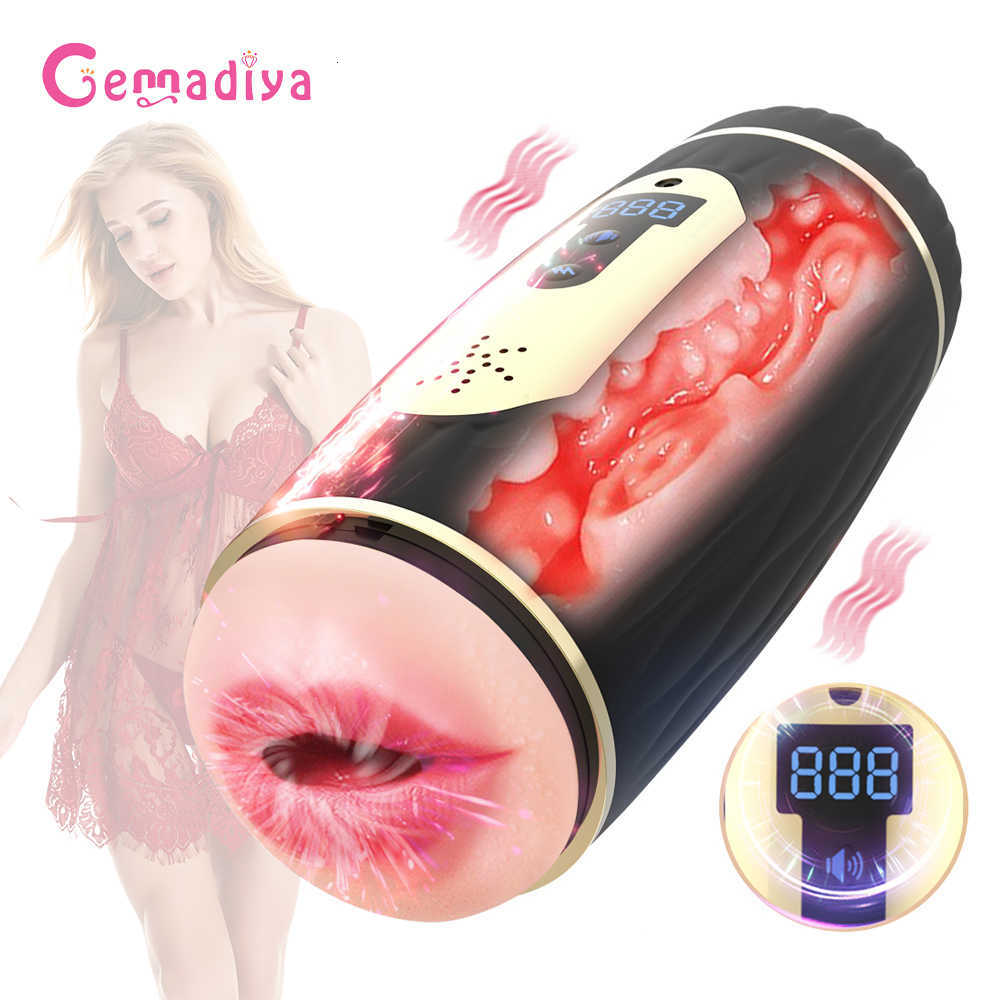 Masturbateurs masculins Double tête chauffage intelligent tasse de Masturbation vibrante pour homme chatte vagin jouets pour adultes hommes