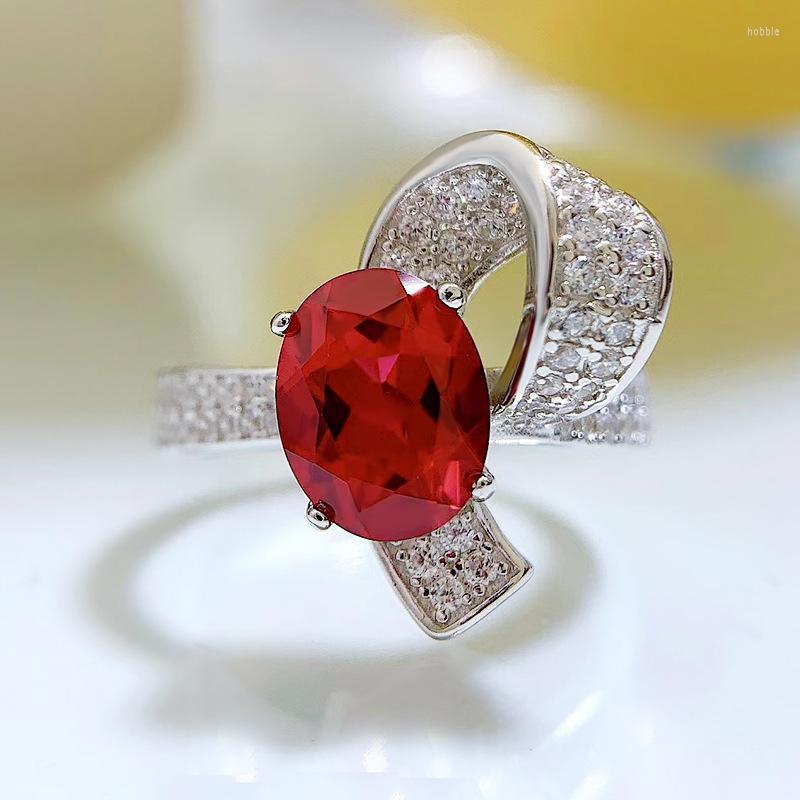 

Cluster Rings Jewelry 2023 Ruby 925 Sterling Silver Ring Inlaid With 7 9 Oval Luxury Full Diamond Retro