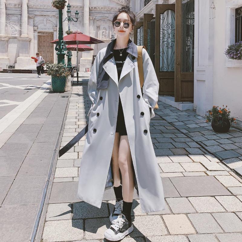 

Women' Trench Coats Fashion Spring Autumn Windbreaker For Women Long Coat Lady Duster Double-Breasted Patchwork Female Clothes, As photo