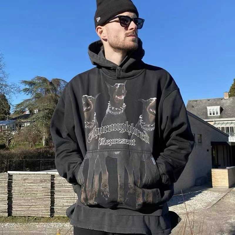 New Men's and Women's Hoodies Fashion Design Brand Present's Life Washed Old Doberman American High Street Wx9z