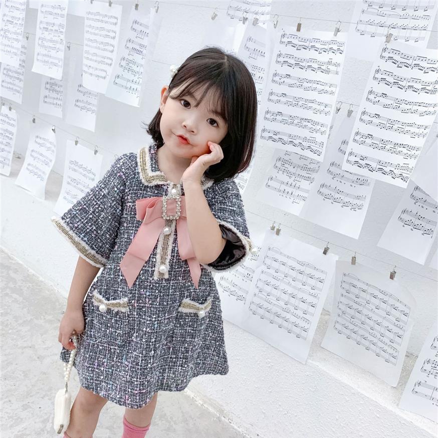 

Retail baby girl dresses Luxury temperament pearl bow princess dresses for kids designer clothes girls Dress boutique clothing279U, White