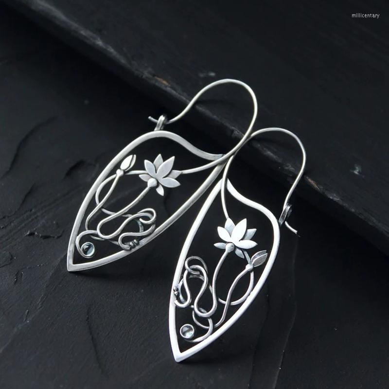 

Hoop Earrings 2023 Fashion Silver Color Vintage Openwork Lotus Flower For Women Statement Wedding Jewelry Girl Gift