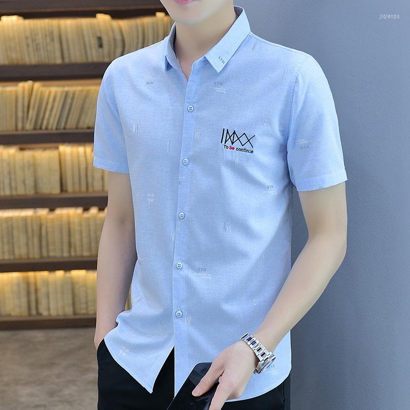 

Men's Casual Shirts Shirt Summer Loose Slim Men's Breathable High Quality Brand Square Collar Handsome Short Sleeve Business Floral, Blue