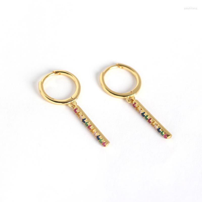 

Hoop Earrings 18K Gold Plated Authentic 925 Sterling Silver Colored MULTI-COLOR CZ SET Round Huggie FINE JEWELRY TLE689