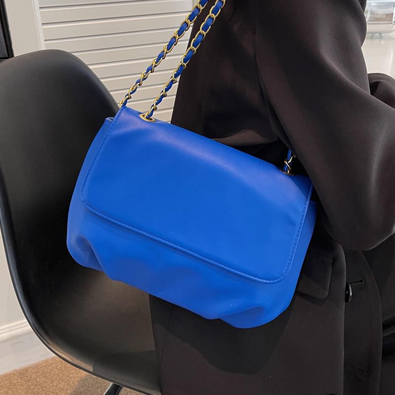 

Evening Bags Large Capacity Pleated Shoulder For Women Designer Chain Crossbody Bag Female Solid Color Pu Leather Messenger Handbag, Black