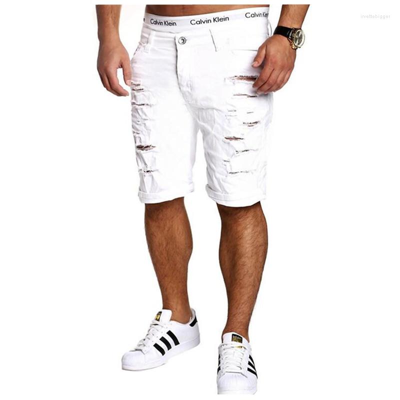 

Men's Shorts 2023 Summer Ripped Mens Denim Slim Regular Knee Length Short Hole Jeans For Male White Blue Black Red Coffee