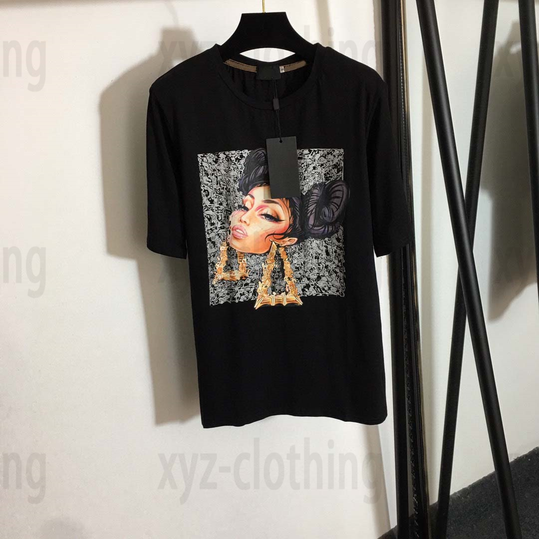 

luxury black summer high end women t shirts Earrings Beauty Fashion Alphabet Print Loose Versatile Round Neck Short Sleeve t-shirts women, 7#