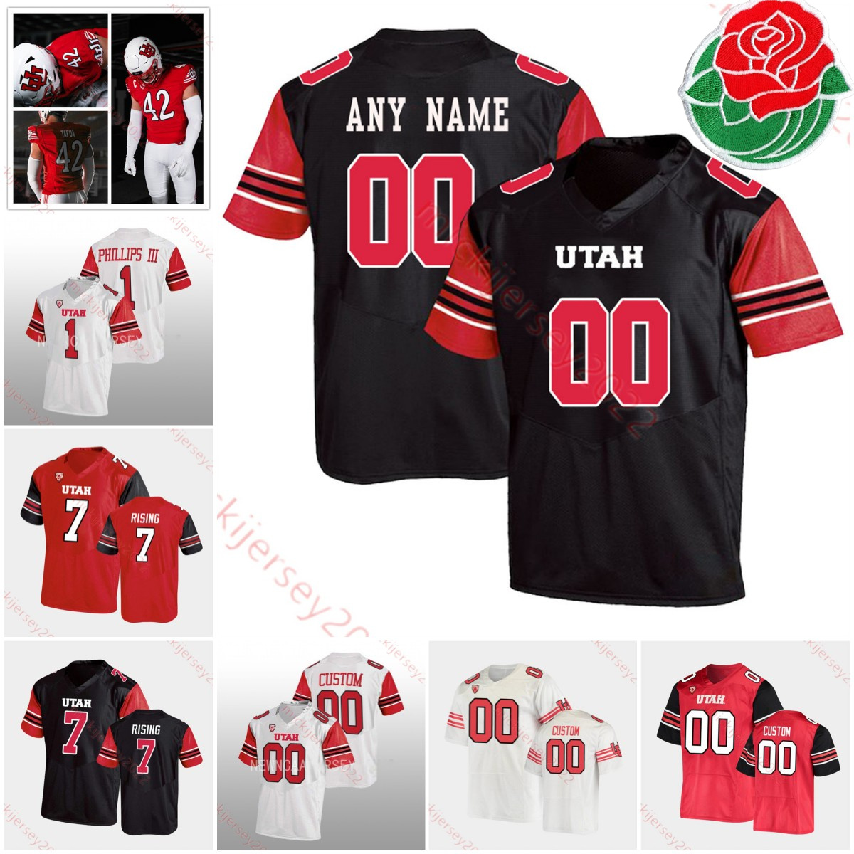 

American College Football Wear Custom2023 Rose Bowl College Football 7 Steve Smith Sr. 11 Alex Smith 11 Paul Kruger 3 Troy Williams 92 Star Lotulelei 32 Eric Weddle 36, White retro/rose patch
