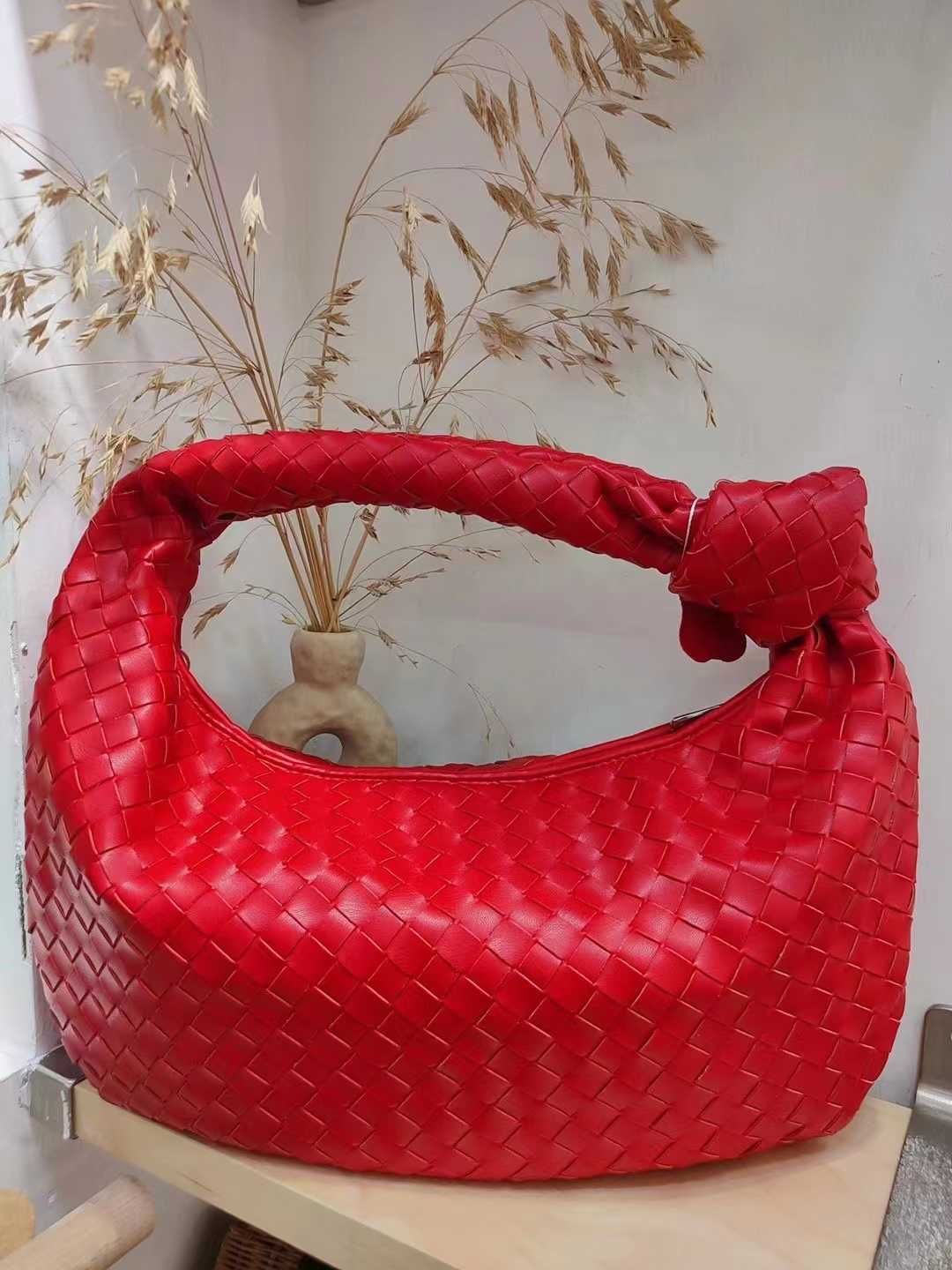 

luxury woven leather printing large-capacity shoulder bag ladies PU knotted handle casual hand, Red