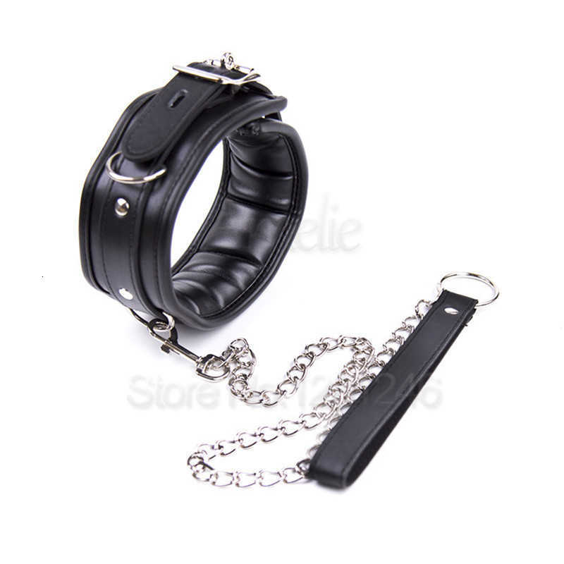 BDSM Leather Dog Collar Slave Bondage Belt With Chains Can Lockable Fetish Erotic Sex Products Adult Toys For Woman Men Couples-image-833427250