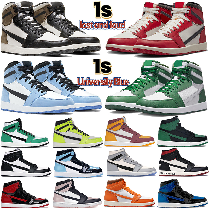 

Mens 1 High OG 1s basketball shoes jumpman Lost and found university blue patent bred Gorge Green dark mocha Starfish black white Pale Ivory retro men women Sneakers, 30 black mushroom