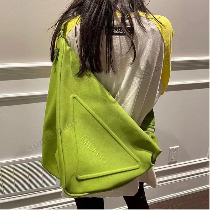 

Designer triangle bags Women one shoulder canvas nylon tote cross body bag spring and summer handbag Purse Large size 56 cm, Blue