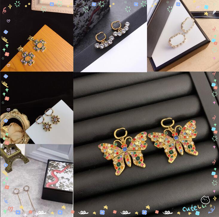 20style 18K Gold Plated Brand Designers Letters Stud Geometric Famous Women Long Eardrop Crystal Rhinestone Pearl Earring Bride Wedding Party Jewerl