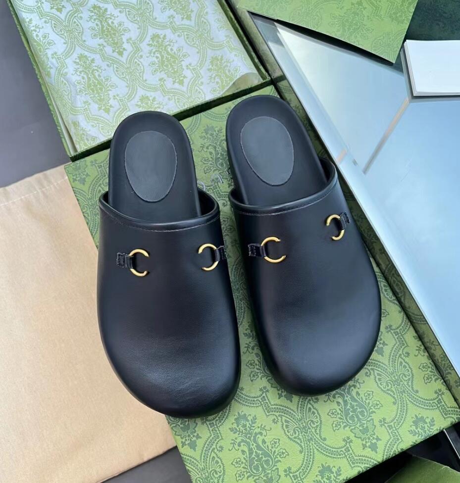 

Designer New Style Unisex Slippers Fashion Printing Leather Letter Women's Sandals Luxury Flat Bottom Couples Leisure Shoes Slipper Men Classic Retro Half Slipper, 06