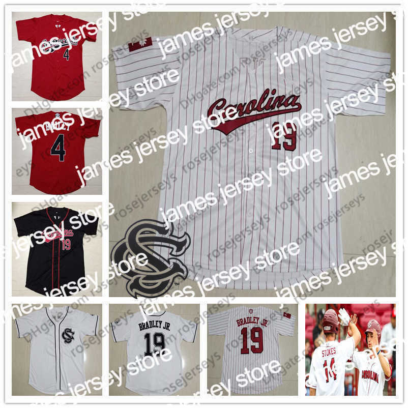 

College Baseball Wears NCAA Gamecocks #19 Jackie Bradley Jr. 4 Steve Pearce 5 Whit Merrifield 12 Justin Smoak 34 Montgomery White Red Black Cream Baseball Jersey
