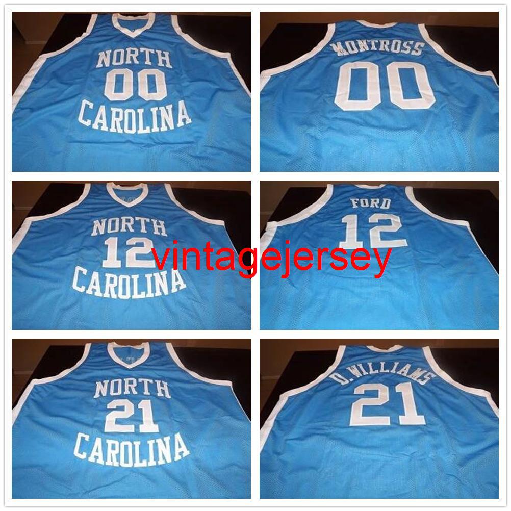 

CUSTOM Menorth Carolina Tar Heels College 00 Eric Montross 12 Phil Ford 21 Donald Williams Retro Basketball Jersey Men's Stitched Custom Num, As show