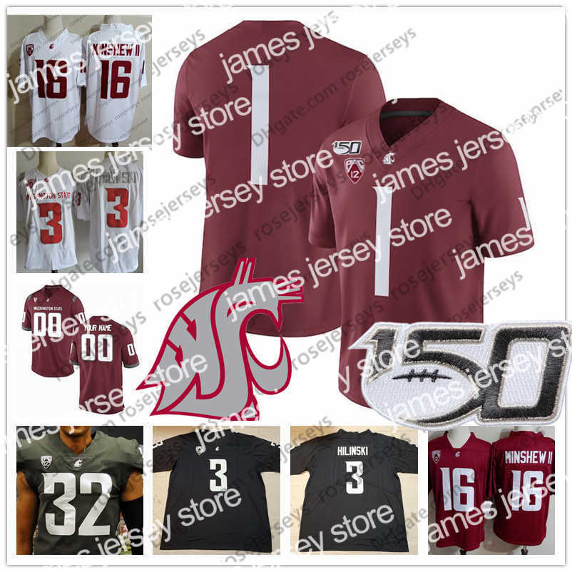 

American College Football Wear 2019 New WSU Washington State Cougars #4 Gage Gubrud 5 Travell Harris 88 Rodrick Fisher 39 Clay Markoff 19 Brandon Arconado 150TH Jerse, Old red