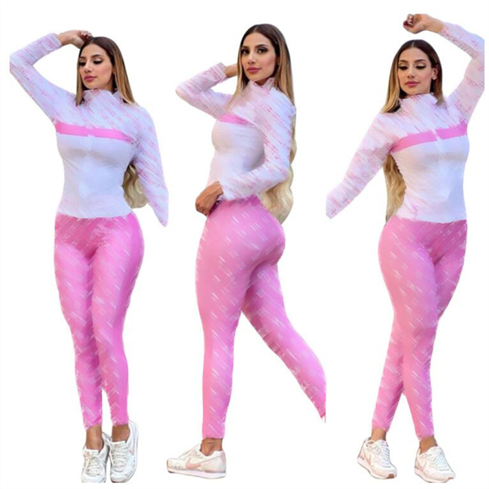

23SS spring new Women' Tracksuits pink Luxury brand Casual sports Suit 2 Piece Set designer Tracksuits J2692