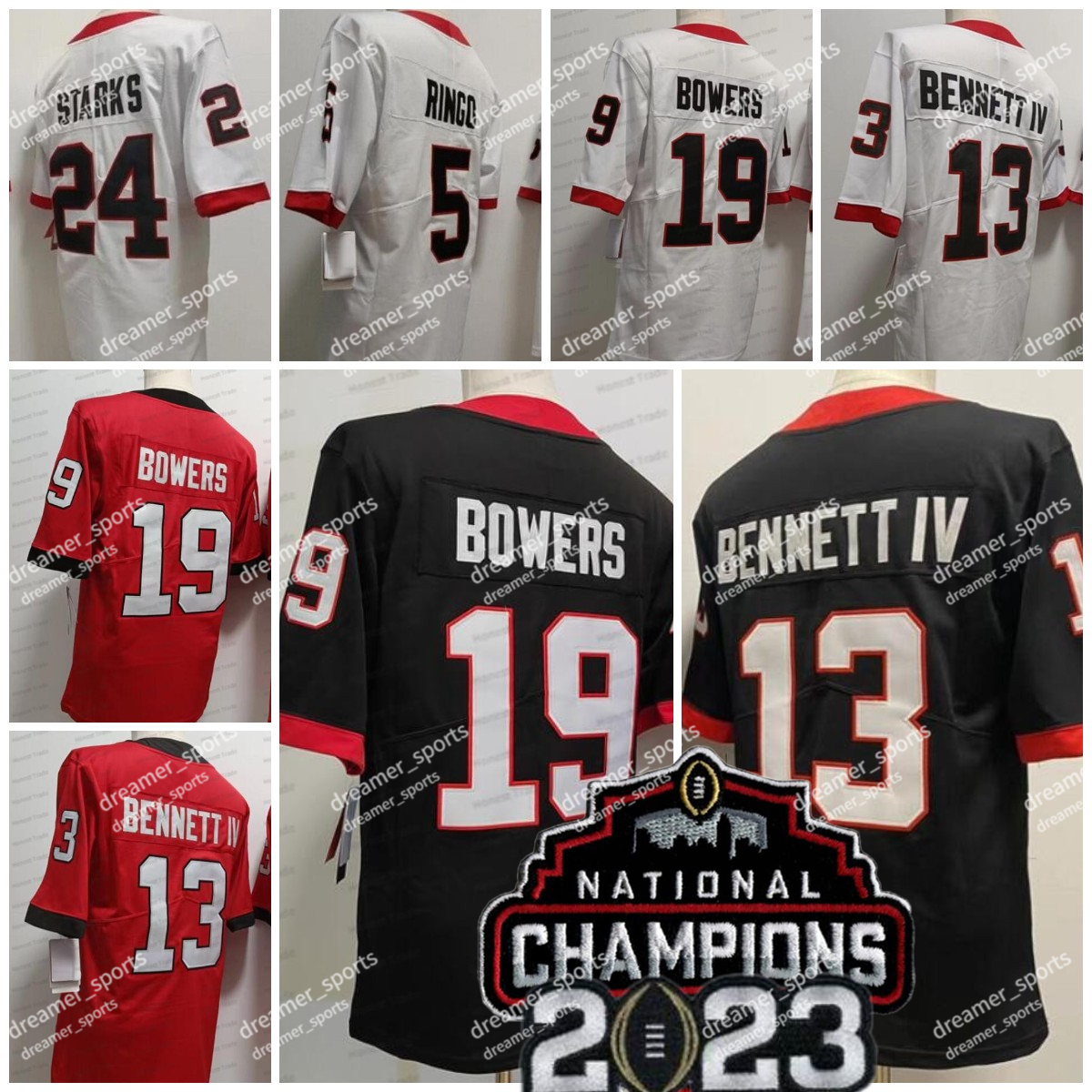 

NCAA Bowers Football Jersey Kelee Stetson Bennett IV Brock Malaki 5 Kelee Ringo Starks Red White College Mens Stitched 2022 New Jerseys, Men;new white