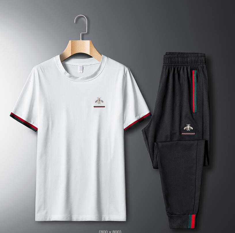 

Men's Tracksuits Summer Little Bee Suit Mens casual short sleeve sweater round neck Embroidered loose casual sportswear fashion two-piece set