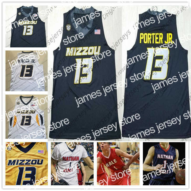 

College Basketball Wears NCAA Mizzou Missouri Tigers #13 Michael Porter Jr. black white yellow College Basketball #1 Nathan Hale High School navy red Jerseys S-4XL, Mizzou #13 porter jr. black