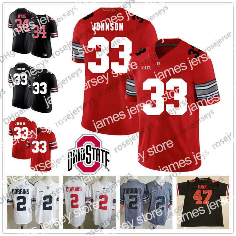 

American College Football Wear 2019 Ohio State Buckeyes #33 Pete Johnson James Laurinaitis 34 Carlos Hyde 47 AJ Hawk 85 Mike Nugent Retired White Red Black Jersey