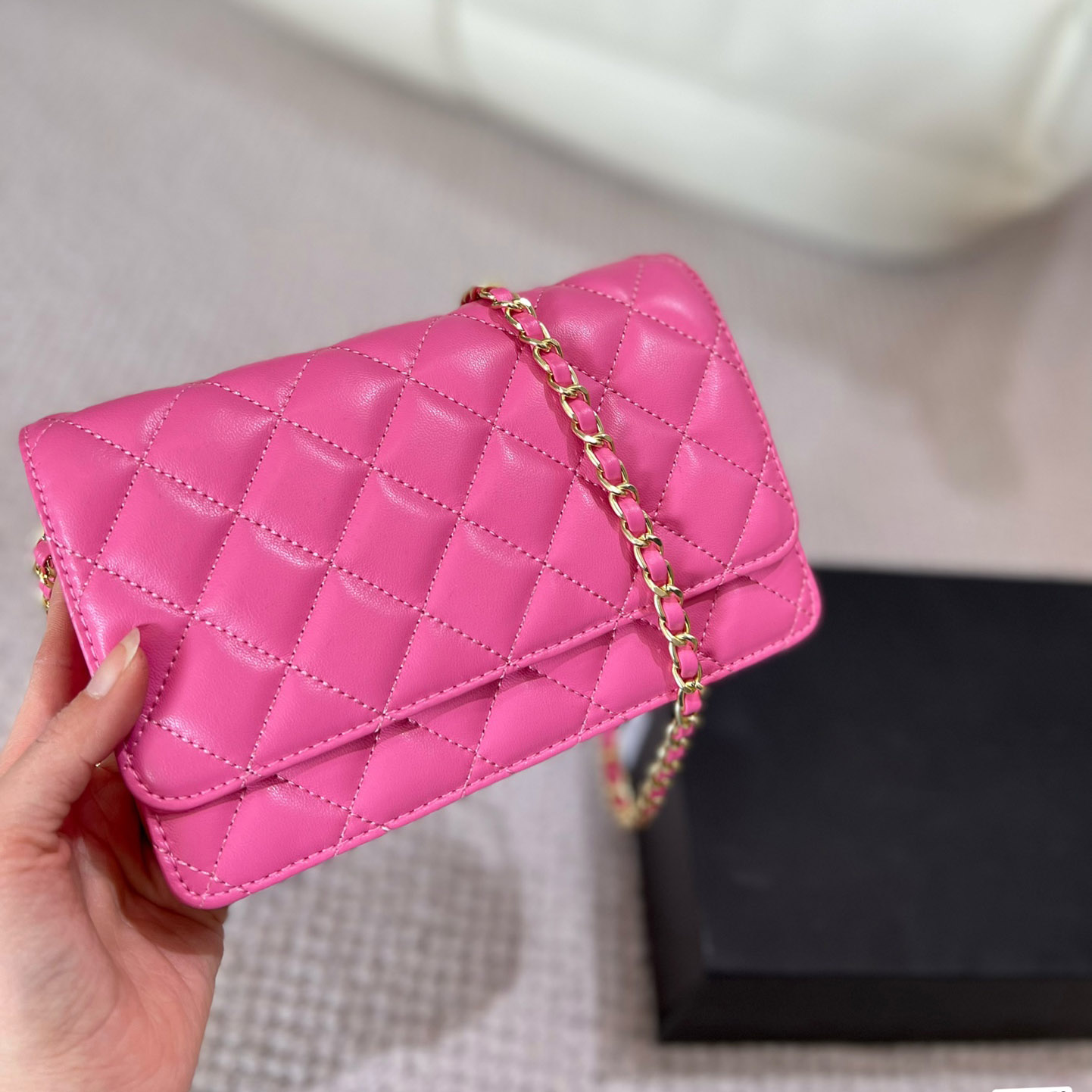 

Classic Women Lambskin Wallets Quilted Flap Bags French Mini Coins Card Holder Vintage Matelasse Hardware Chain Crossbody Large Capacity Handbags With Purse 19CM, Box
