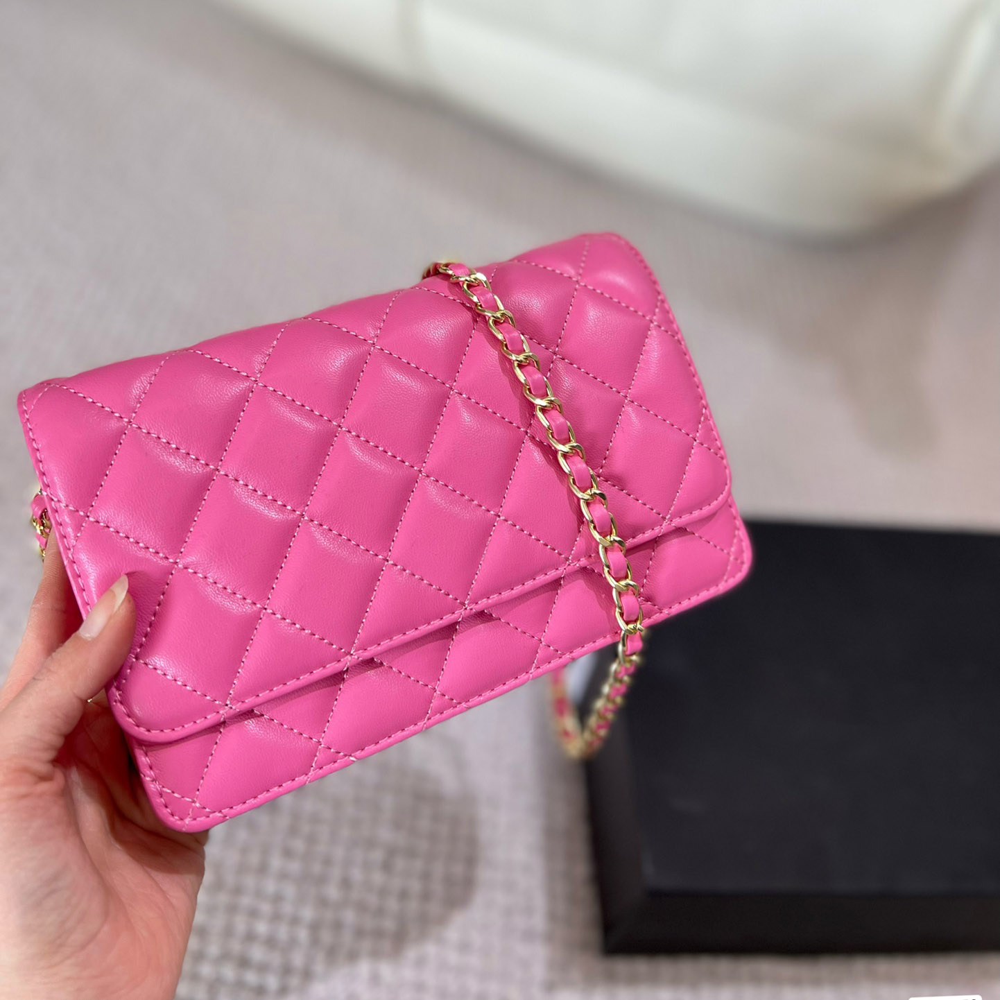 

Classic Women Lambskin Wallets Quilted Flap Bags French Mini Coins Card Holder Vintage Matelasse Hardware Chain Crossbody Large Capacity Handbags With Purse 19CM, Box