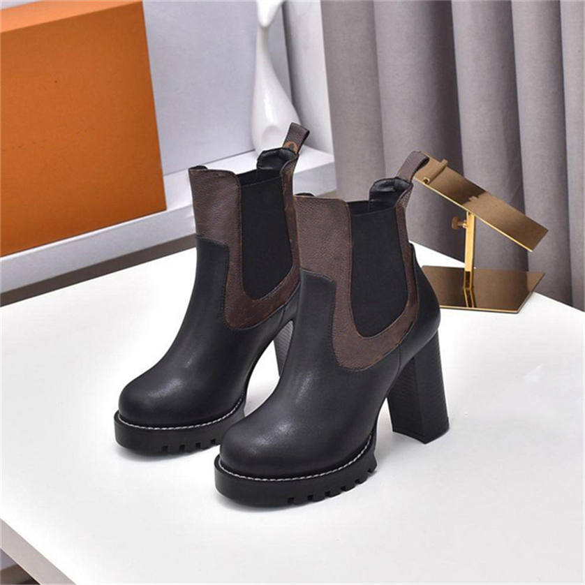 

Luxury Designer Platform Boots Casual Style Street Plain Leather Block Heels Woman Trim Zipper Rubber Sole Desert Martin Winter Sneakers Size 35-41