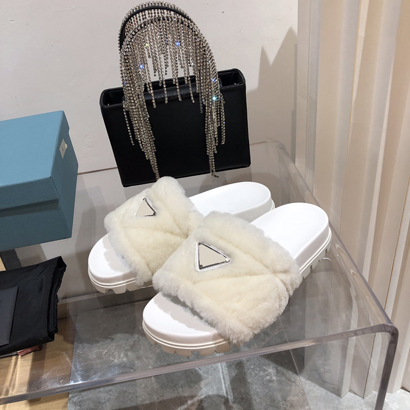 

Designer Woman Slippers Fashion Warm 100% wool cotton inverted triangle black white shoes Indoor Outdoor Womens Slipper pantoufle designers for Autumn Winter P9-1, Pink