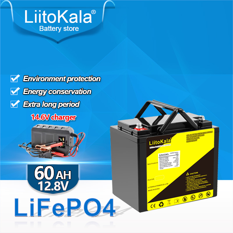

LiitoKala 12V 60Ah 50Ah LiFePo4 Battery Lithium Iron Phosphate 12.8V LiFePo4 Rechargeable Batteries for Kid Scooters Boat Motor with 14.6V charger Grade A