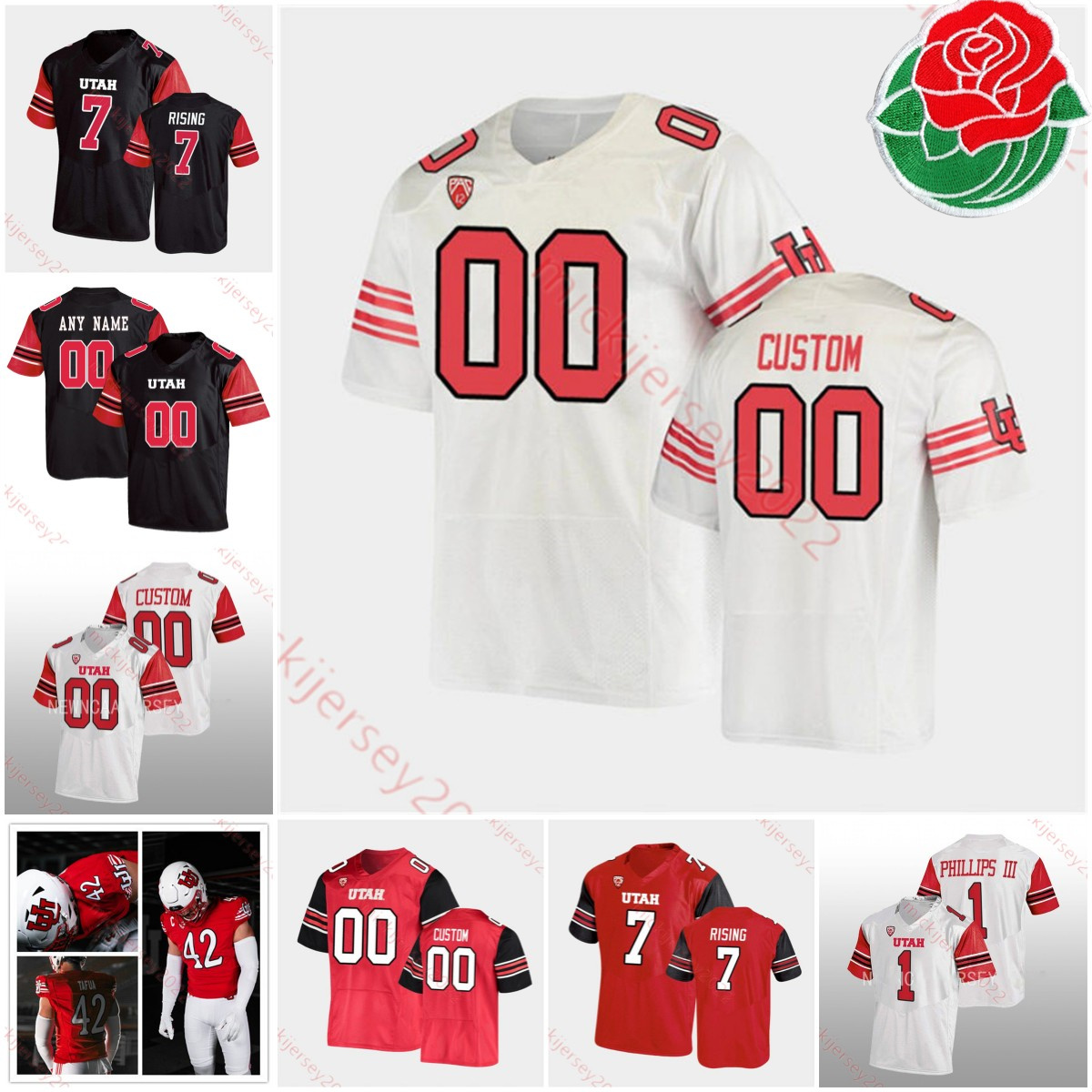 

Utah Utes Football jerseys 83 Jonah Elliss 90 Devin Kaufusi 91 Gabe Reid 92 James LeBaron Shuhei Mitsumoto Tevita Fotu Aliki Vimahi Stitched 2023 Rose Bowl Utah Jersey, Scarlet