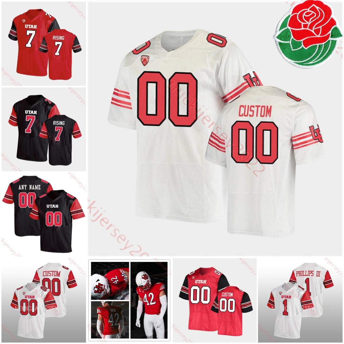 

Utah Utes Football jerseys Justin Medlock Van Fillinger Cole Bishop Elijah Davis RJ Hubert Clayton Isbell Tyler Wegis Chase Kennedy 2023 Rose Bowl Utah Jersey, Black/rose patch