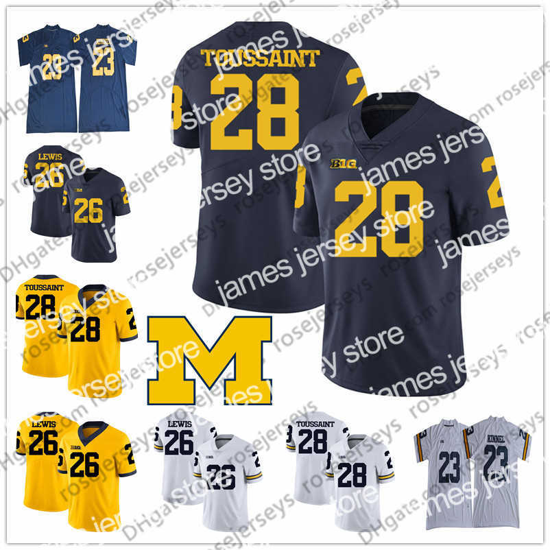 

American College Football Wear NCAA Michigan Wolverines #21 Tim Biakabutuka 23 Tyree Kinnel 26 Jourdan Lewis 28 Fitzgerald Toussaint 52 Mason Cole White Blue Yellow