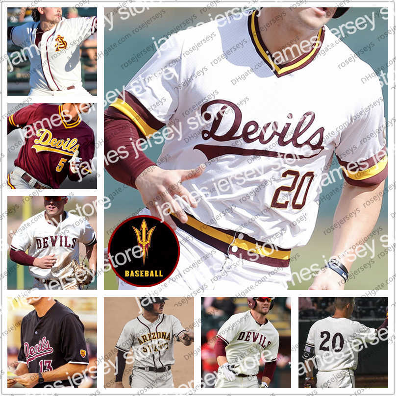 

College Baseball Wears Arizona State Sun Devils 2020 Baseball #6 Drew Swift 9 Sam Ferri 14 Gage Workman 46 Nathan Baez Men Youth Kid Jersey, White button