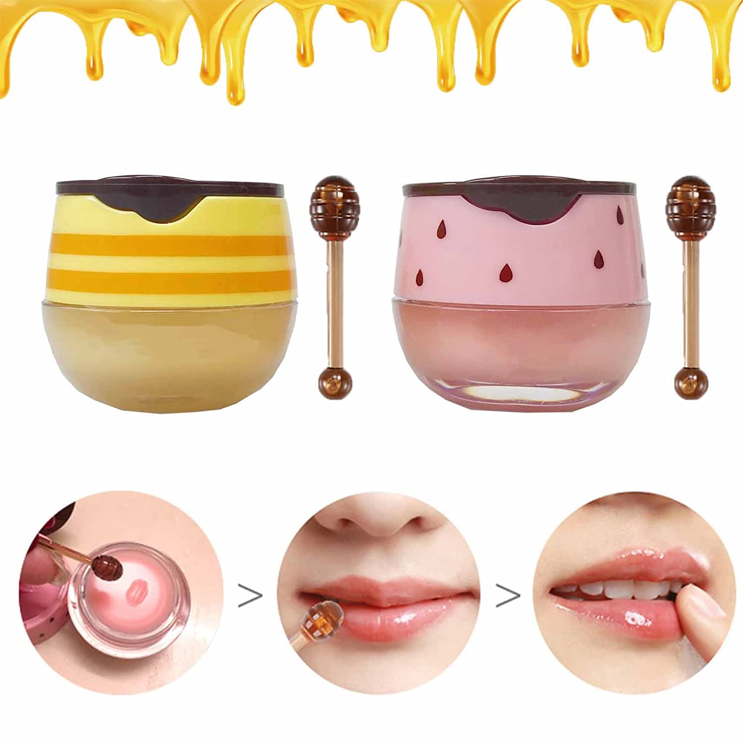 

Natural Lip Balm Honey Pot Strawberry Propolis Moisturizing Hydrating Prevention Dry and Cracked Lip Scrubs Exfoliator