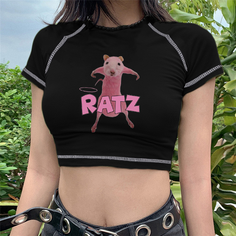 

Women s T Shirt crop top t shirt anime kawaii women clothing short sleeve RATZ mouse pink femme tee Harajuku Y2K summer clothes tops 230103, Green
