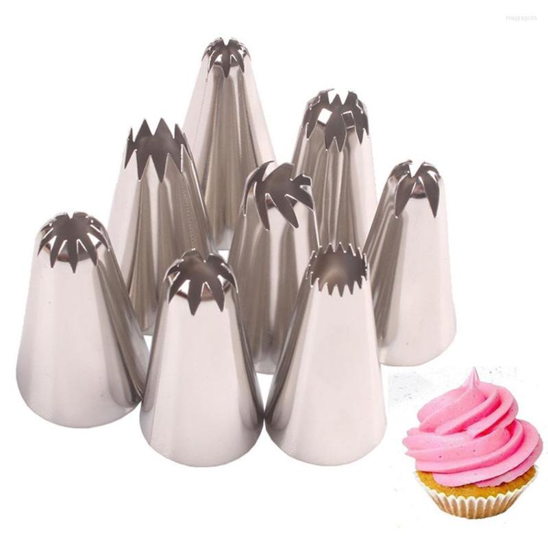 

Baking Tools 8Pcs Big Size Russian Pastry Icing Piping Nozzles Stainless Steel Decorating Tip Cake Cupcake Decorator Rose Accessories