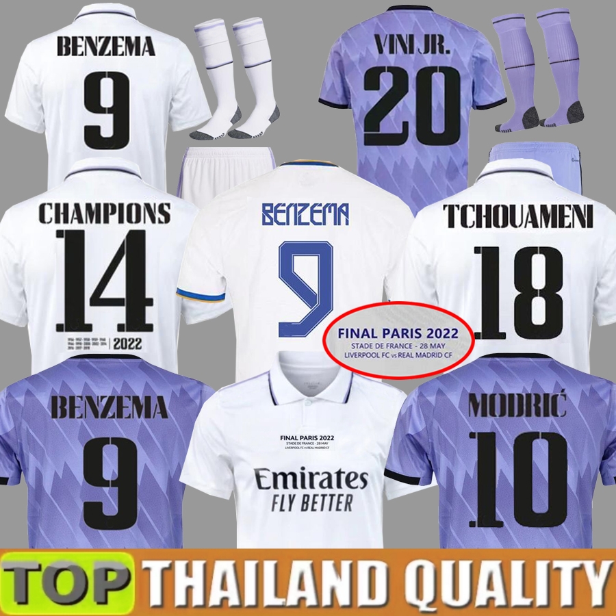 

2022 BENZEMA Finals soccer jersey 22 23 football t shirt VINI JR CAMAVINGA TCHOUAMENI VALVERDE HAZARD ASENSIO MODRIC CHAMPIONS 14 camiseta men kids kit 2023 uniforms, 22 23 champions aldult ucl