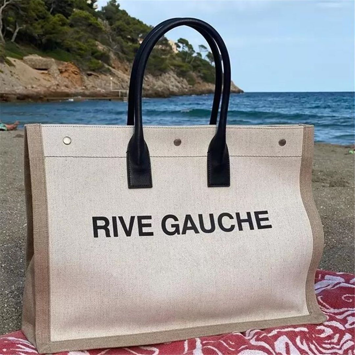 

Top tote bags large shopping bag designer handbags rive gauche canvas totes women beach satchel famous outdoors purse, Black