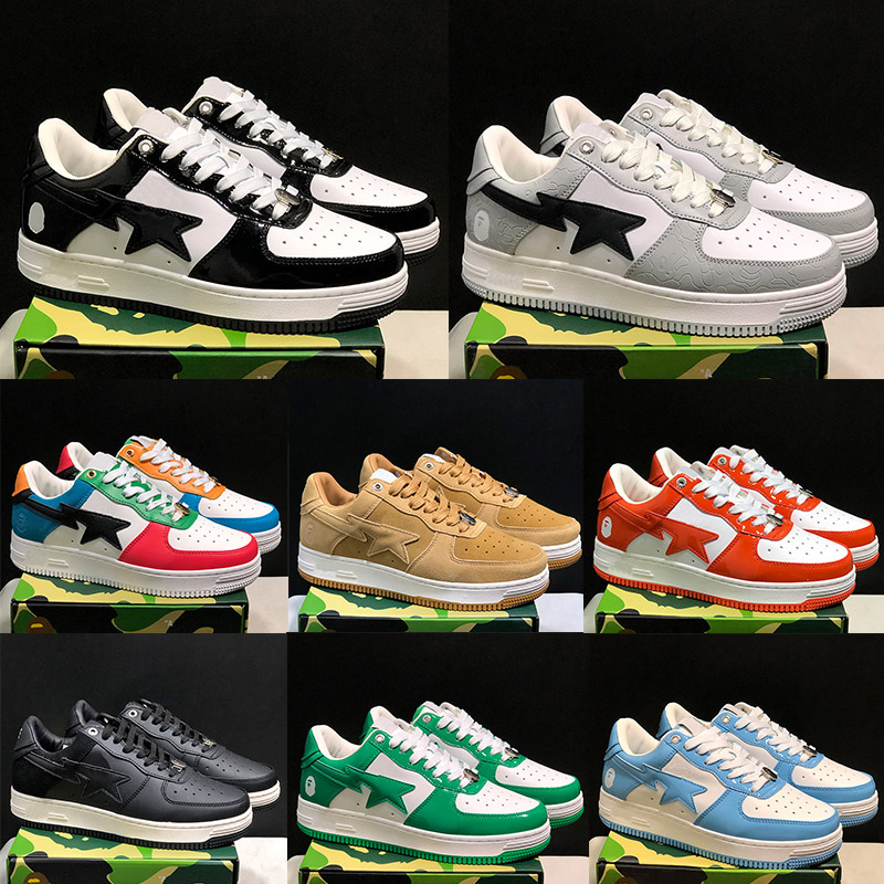 

2023 Men Casual Shoes Sta Apes Low sneakers Men Women Teal Brown Comics yellow red Patent Leather Black triple white blue Paint beige Pastel Pink designer Size 36-45, With original box