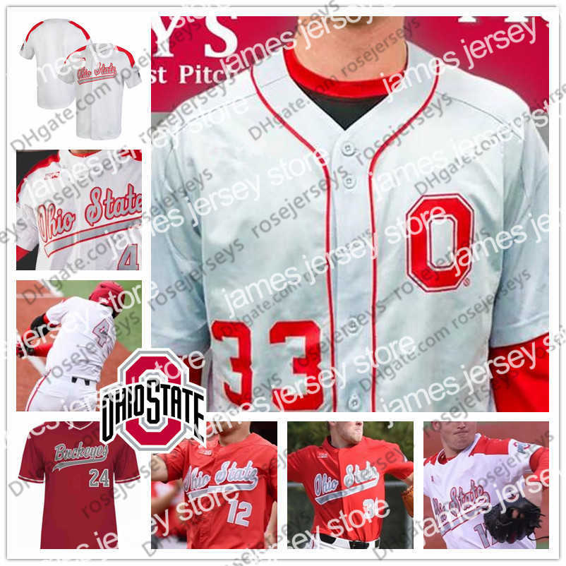 

College Baseball Wears NCAA Ohio State Buckeyes #13 Marty Karow #18 Bob Todd #22 Steve Arlin #27 Fred Taylor Baseball Gray White Red Retried Jerseys S-4XL, 2019 red