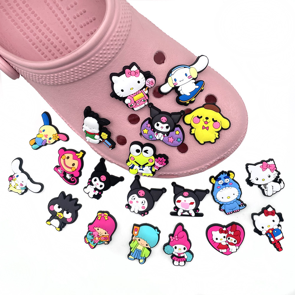 

Anime charms wholesale childhood memories melody cats cartoon charms shoe accessories pvc decoration buckle soft rubber clog charms fast ship, Equally mixed colors