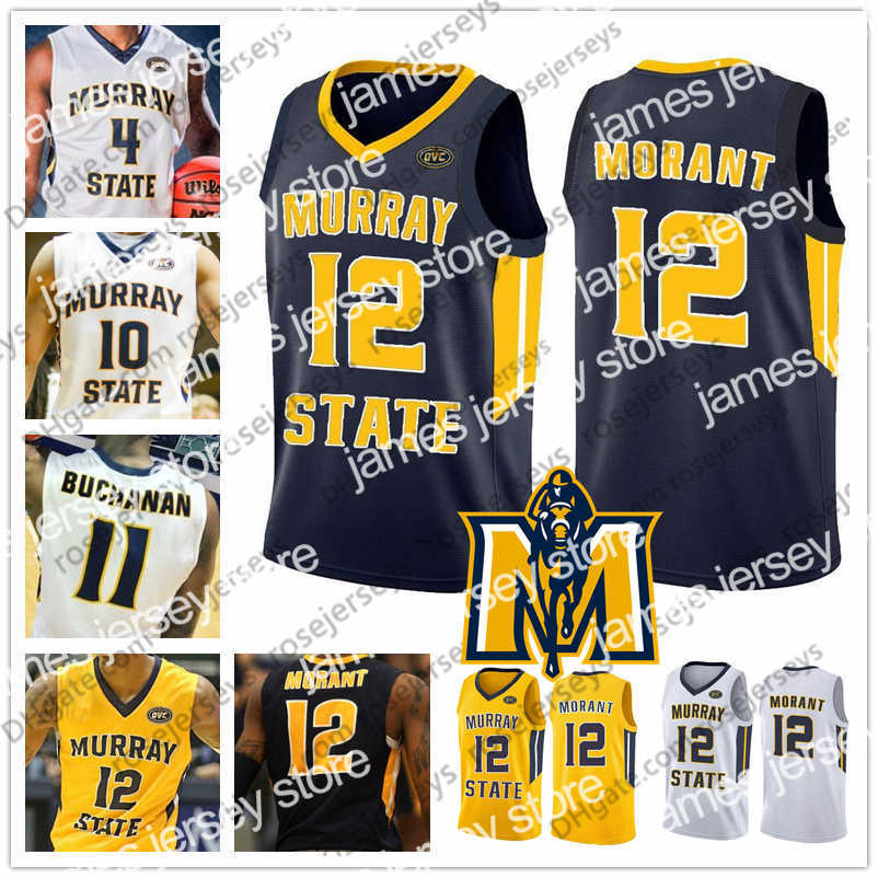 

College Basketball Wears Custom Murray State Racers Basketball Navy Blue Yellow White Any Name Number 12 Ja Morant 11 Shaq Buchanan Men Youth Kid Jersey -4XL