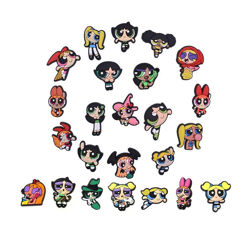 

Anime charms wholesale childhood memories The Powerpuff Girls cartoon croc charms shoe accessories pvc decoration buckle soft rubber clog charms fast ship, Equally mixed colors