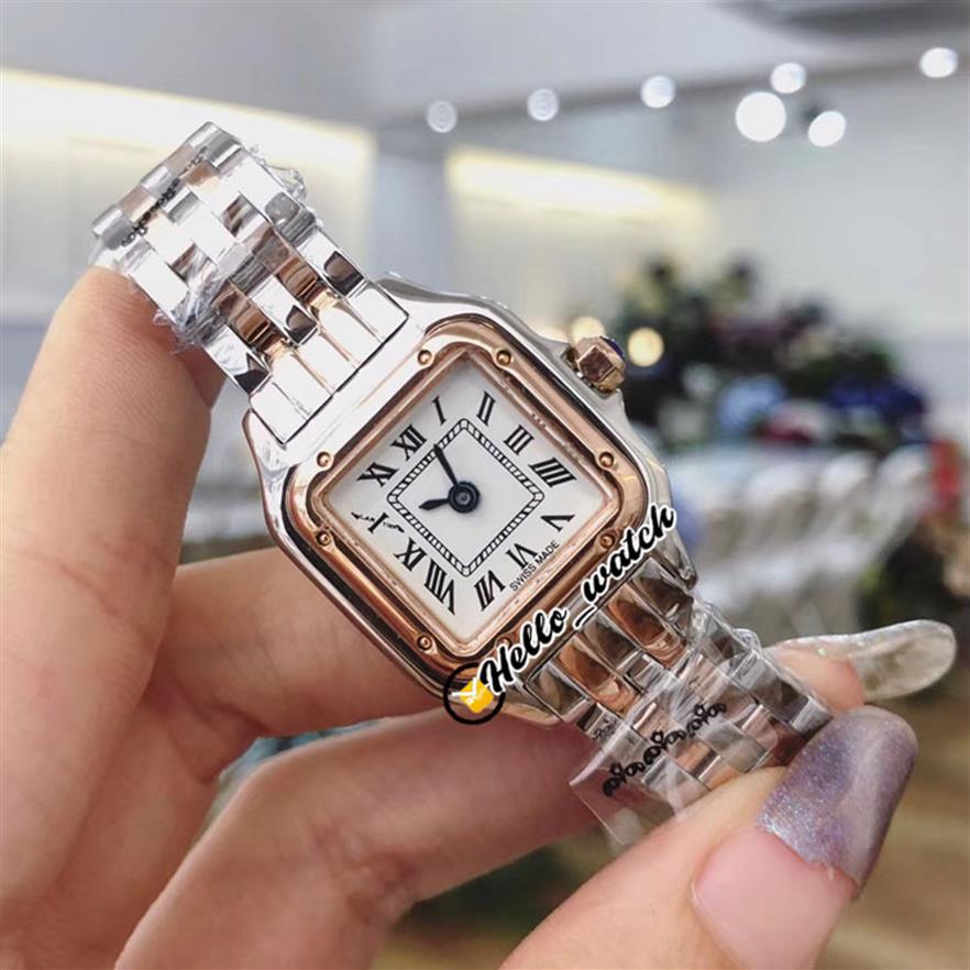 

22mm Panthere WJPN0008 Fashion Lady Watches Swiss Quartz Womens Watch White Dial Rose Gold Two Tone Steel Bracelet Sapphire Wristw264Y, Original box