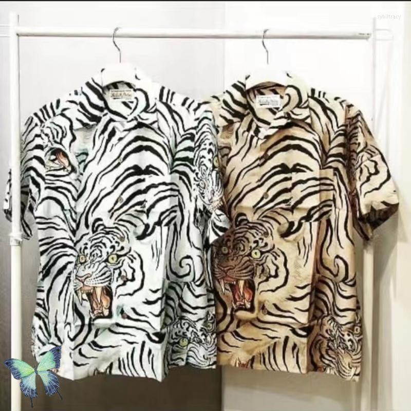 

Men' Casual Shirts WACKO MARIA Full Tiger Pirnt White Hawaiian Men Women Short Shirt, W117bai