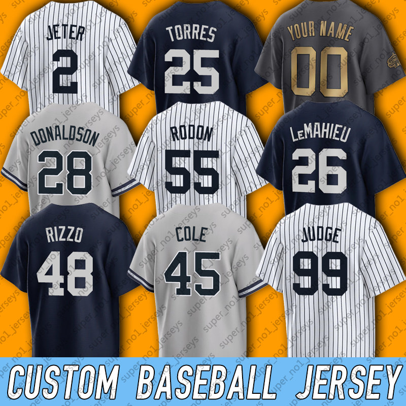 

99 Aaron Judge Baseball Jersey Gerrit Cole Gleyber Torres Anthony Rizzo Isiah Kiner Falefa Jerseys DJ LeMahieu Josh Donaldson Derek Jeter Carlos Rodon Lou Gehrig, Man custom jersey (yj)